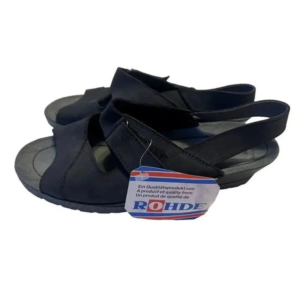 NWT!! Womens 36 German Rohde Black Suede‎ Comfortable Wedge Sandals Nature Form